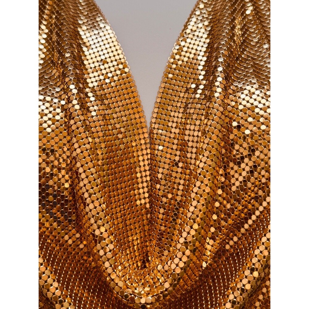 Vintage METAL MESH HALTER TOP Original 70s-80s WHITING & DAVIS Goldtone - Picture 3 of 14